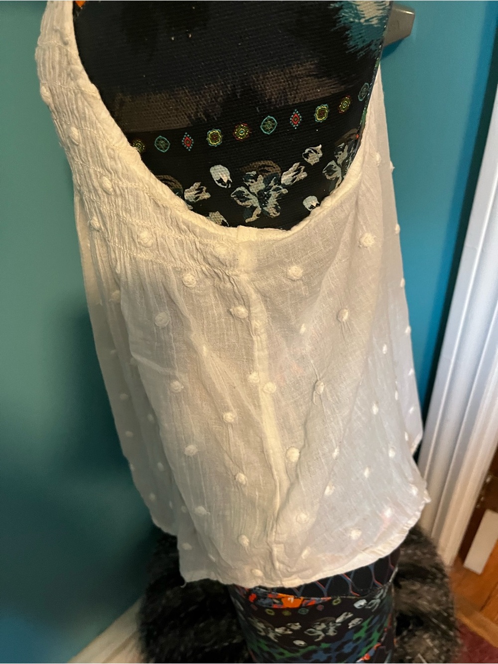 O'Neill Cream Swiss Dot Button-Front Racerback Tank - Picture 5 of 7
